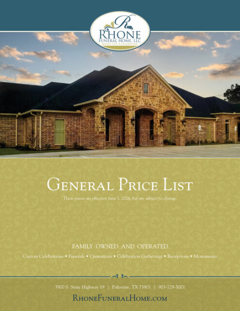 Rhone Funeral Home General Price List